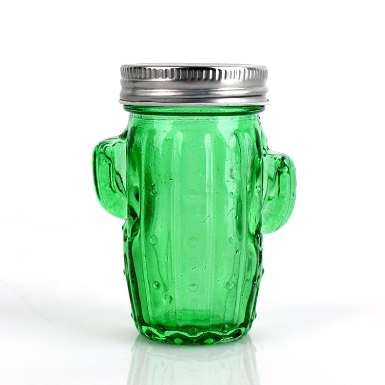 Hot sale Mason jar empty 3oz cactus glass beverage bottle canning bottle with metal screw lid