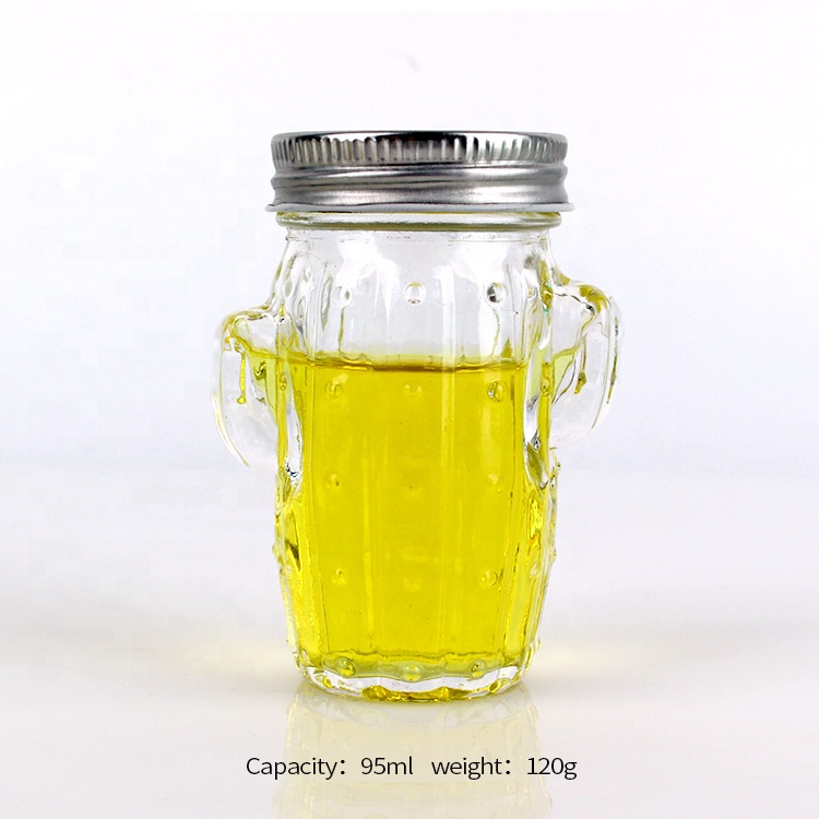 Hot sale Mason jar empty 3oz cactus glass beverage bottle canning bottle with metal screw lid