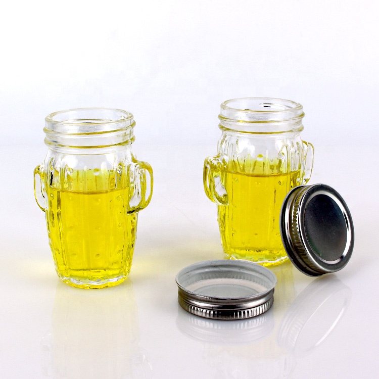 Hot sale Mason jar empty 3oz cactus glass beverage bottle canning bottle with metal screw lid