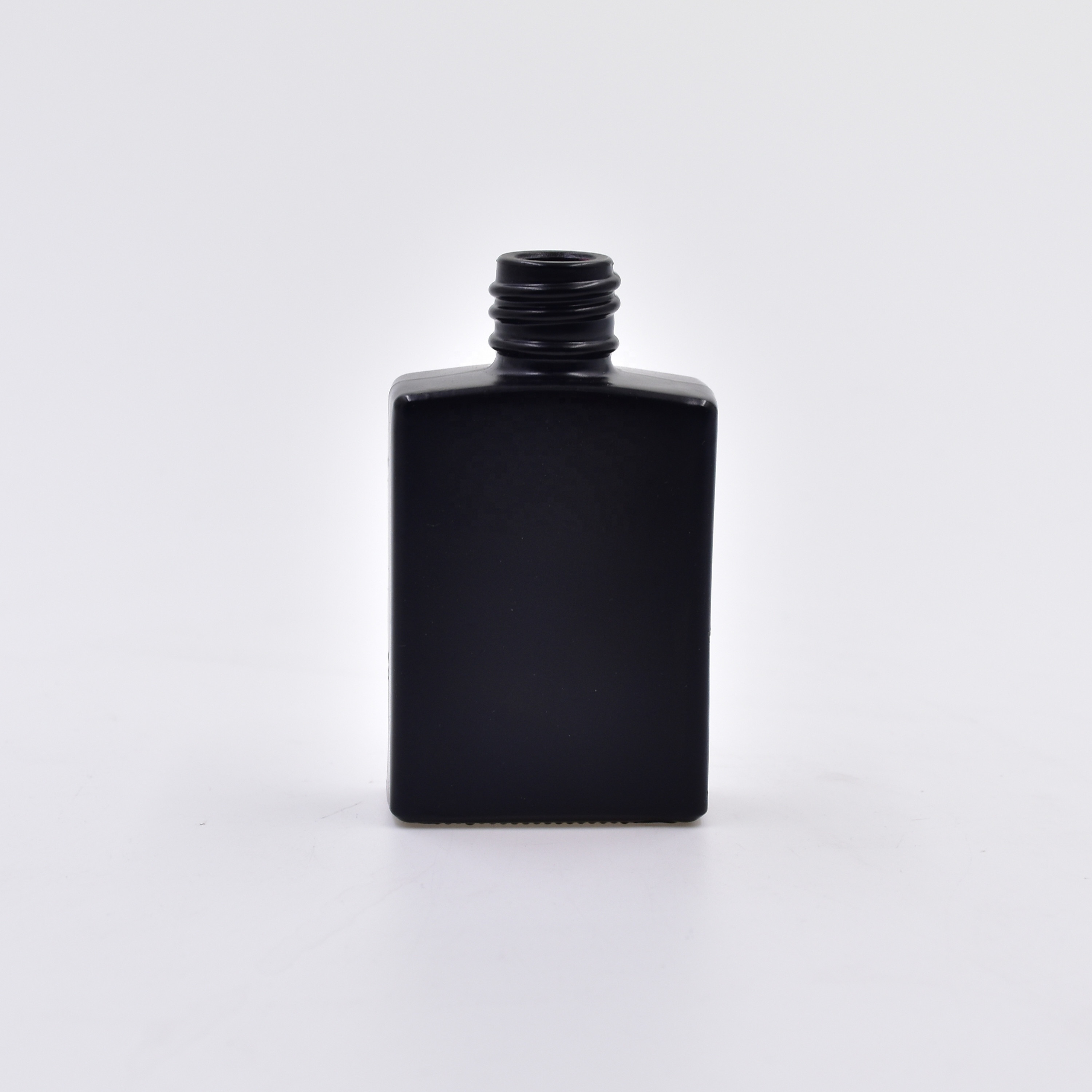 Hot sale OEM empty 30 ML square black frosting essential oil perfume cosmetic packing glass bottle with plastic black dropper
