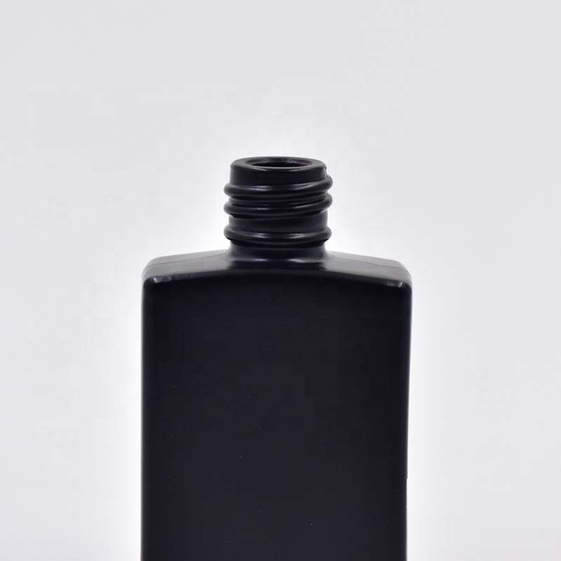 Hot sale OEM empty 30 ML square black frosting essential oil perfume cosmetic packing glass bottle with plastic black dropper