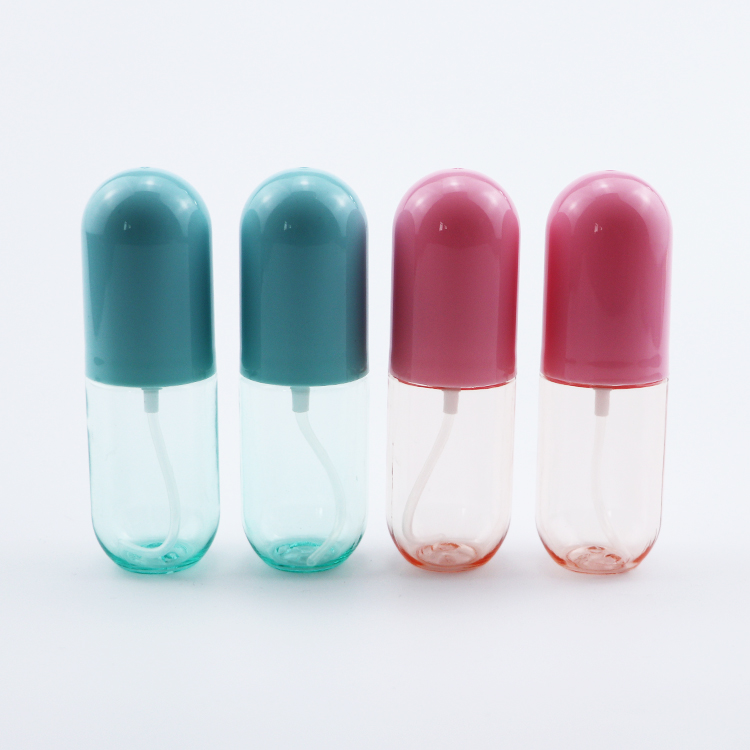 Hot sale PET Plastic Pill Capsule Shaped Pink Blue Cosmetic Spray Pump Bottles