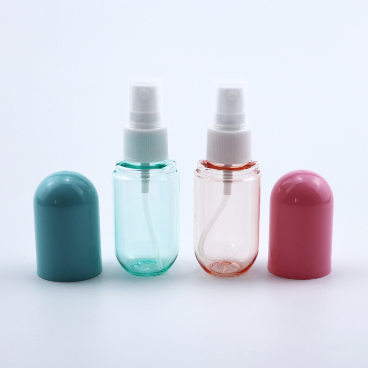 Hot sale PET Plastic Pill Capsule Shaped Pink Blue Cosmetic Spray Pump Bottles