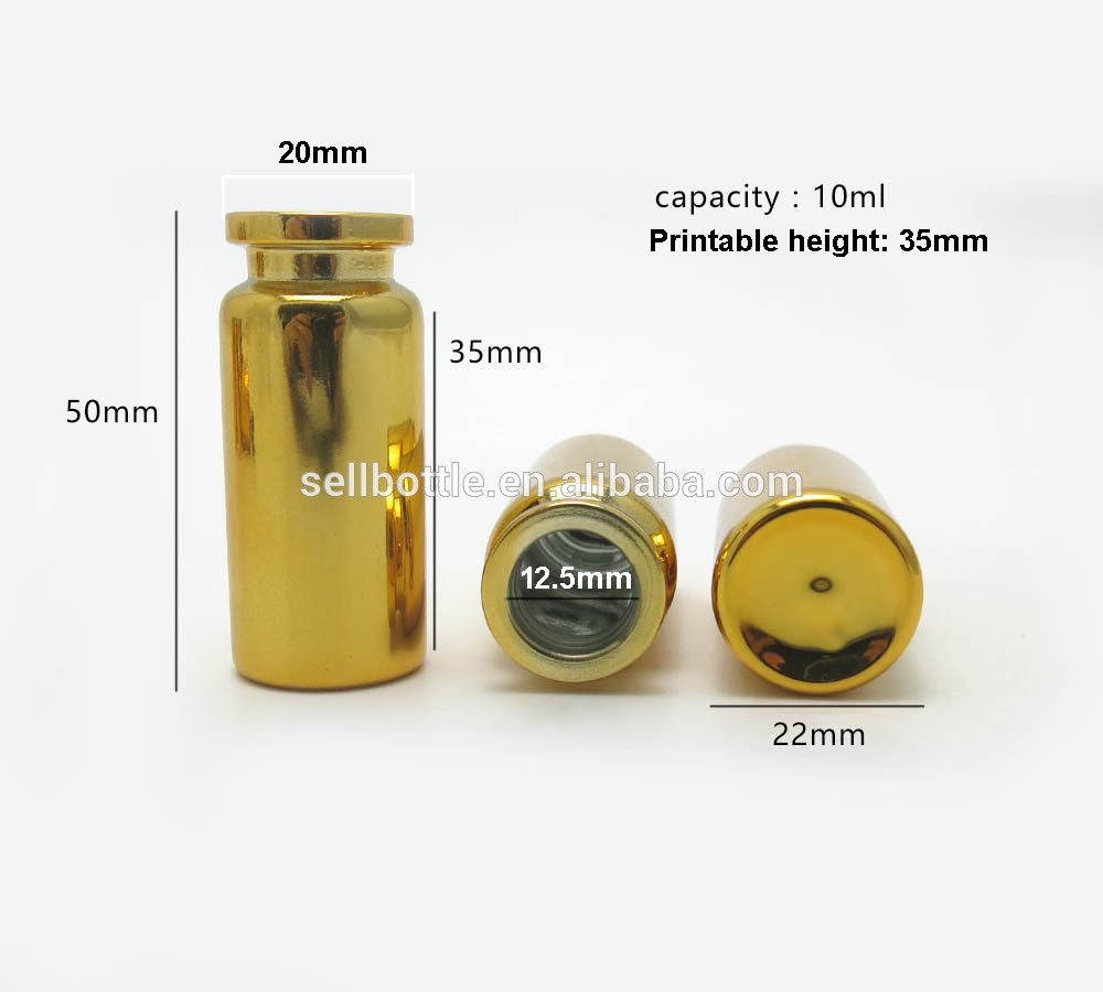 Hot sale Pharmaceutical UV Printing 10ml Gold glass vial for injection steroids medicine bottle with flip off cap