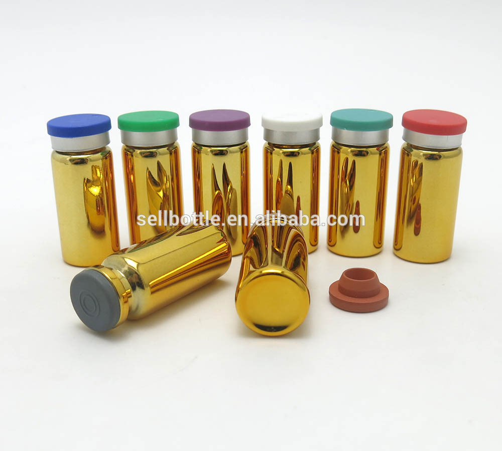 Hot sale Pharmaceutical UV Printing 10ml Gold glass vial for injection steroids medicine bottle with flip off cap