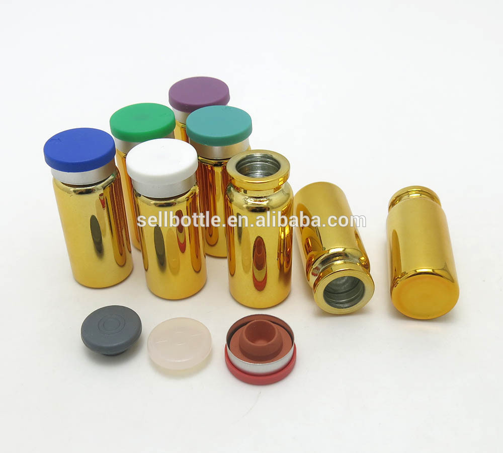 Hot sale Pharmaceutical UV Printing 10ml Gold glass vial for injection steroids medicine bottle with flip off cap