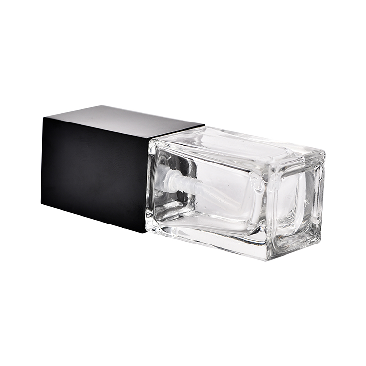Hot sale Square Shape 15ml 20ml 30ml 40ml Balance Natural Foundation Glass Bottle With Black Lotion Pump Cap