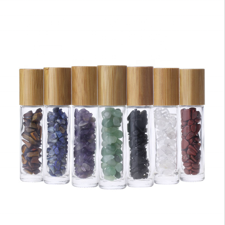 Hot sale Thick glass 10ml Roll on Perfume Bottle 10ml Bamboo cap Roller Transparent Glass Bottle