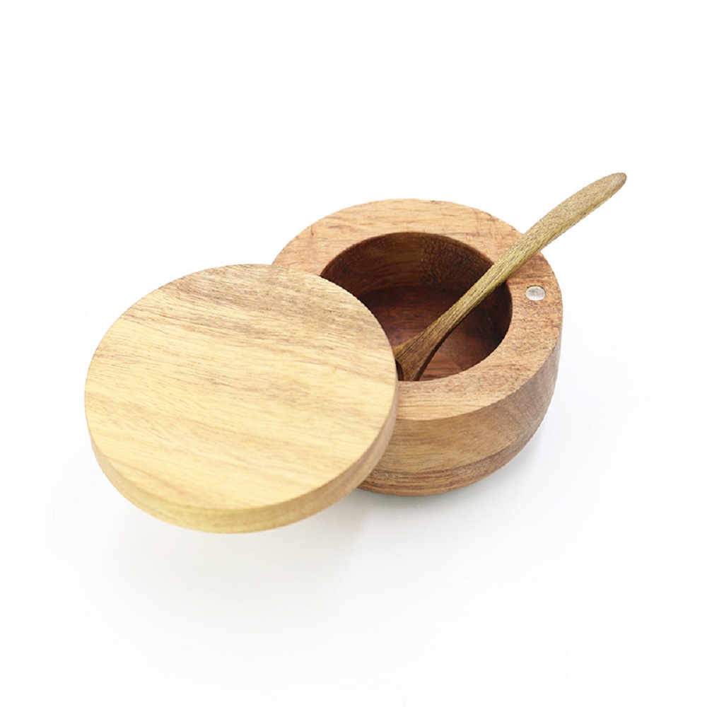 Hot sale acacia wooden and pepper tea coffee sugar salt ceramic storage jar with 100% safety