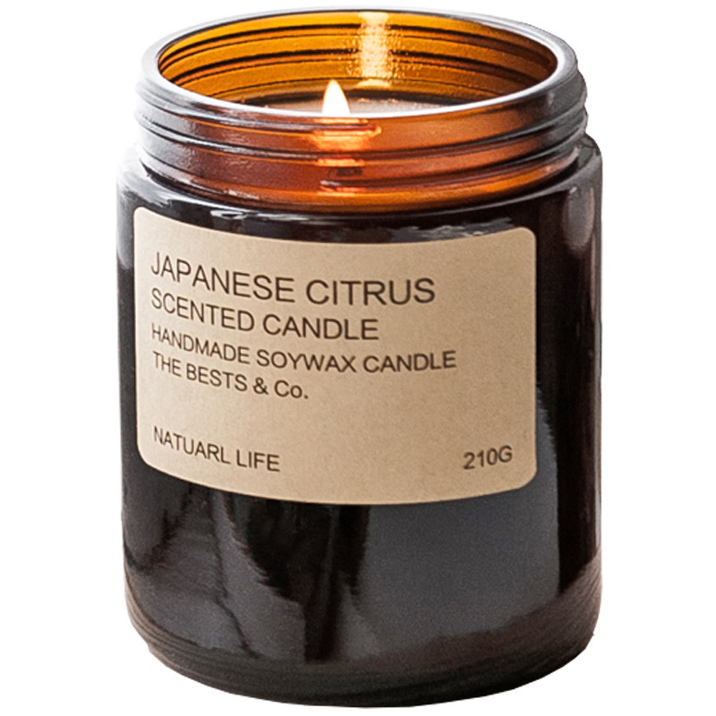 Hot sale amber candle jars 8 oz glass with black tin lids and logo
