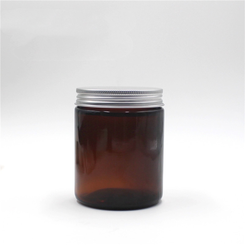 Hot sale amber candle jars 8 oz glass with black tin lids and logo
