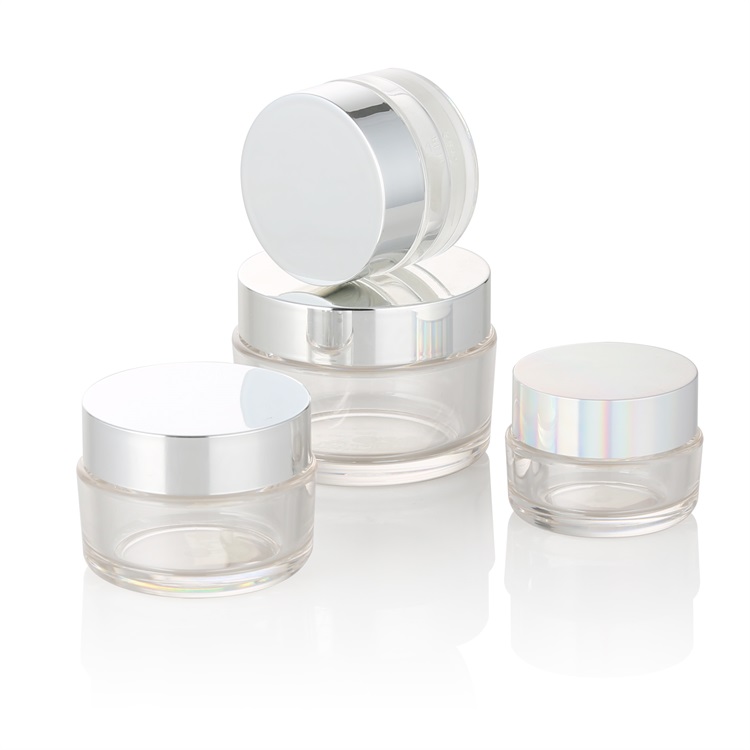 Hot sale beauty plastic packaging empty round clear plastic 100 creme jar with silver lid