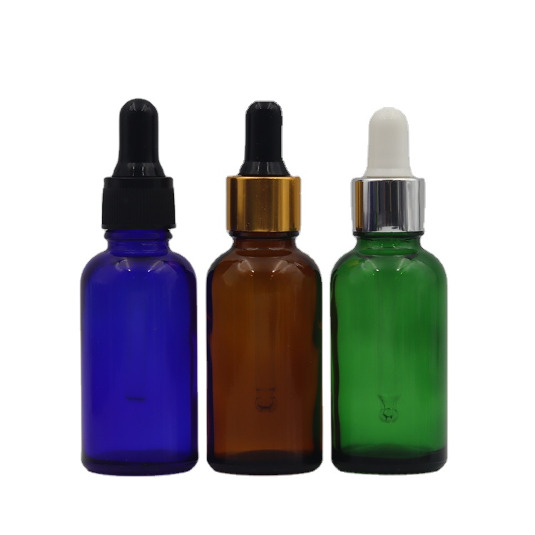 Hot sale best price Customize 30ml amber blue green black essential oil glass bottle with dropper