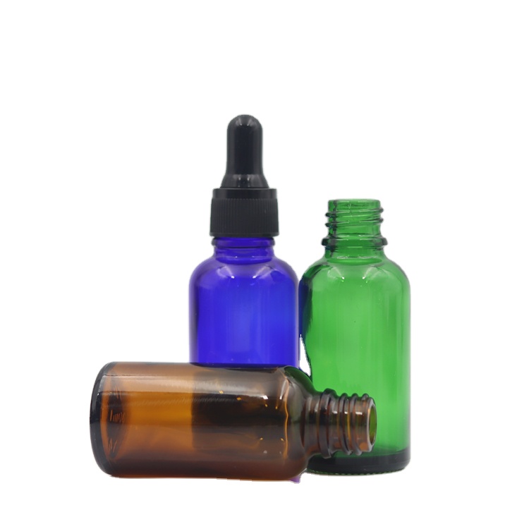 Hot sale best price Customize 30ml amber blue green black essential oil glass bottle with dropper
