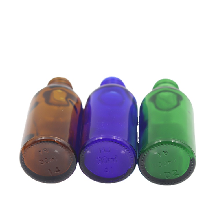 Hot sale best price Customize 30ml amber blue green black essential oil glass bottle with dropper