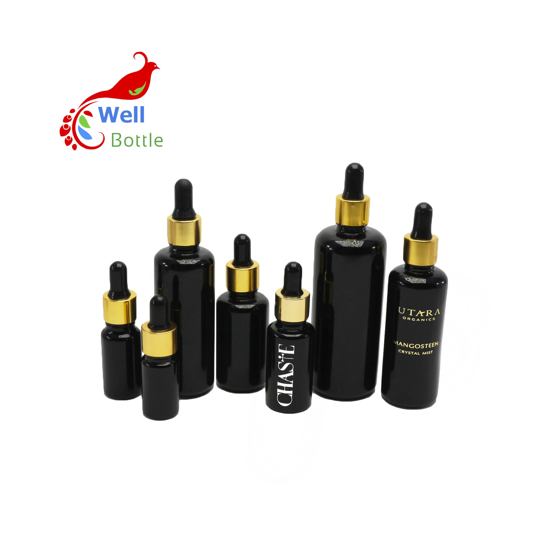 Hot sale black 30ml 60ml 100ml glass dropper bottle essential oil cbd oil uv glass spray bottle with pump VJ-453C