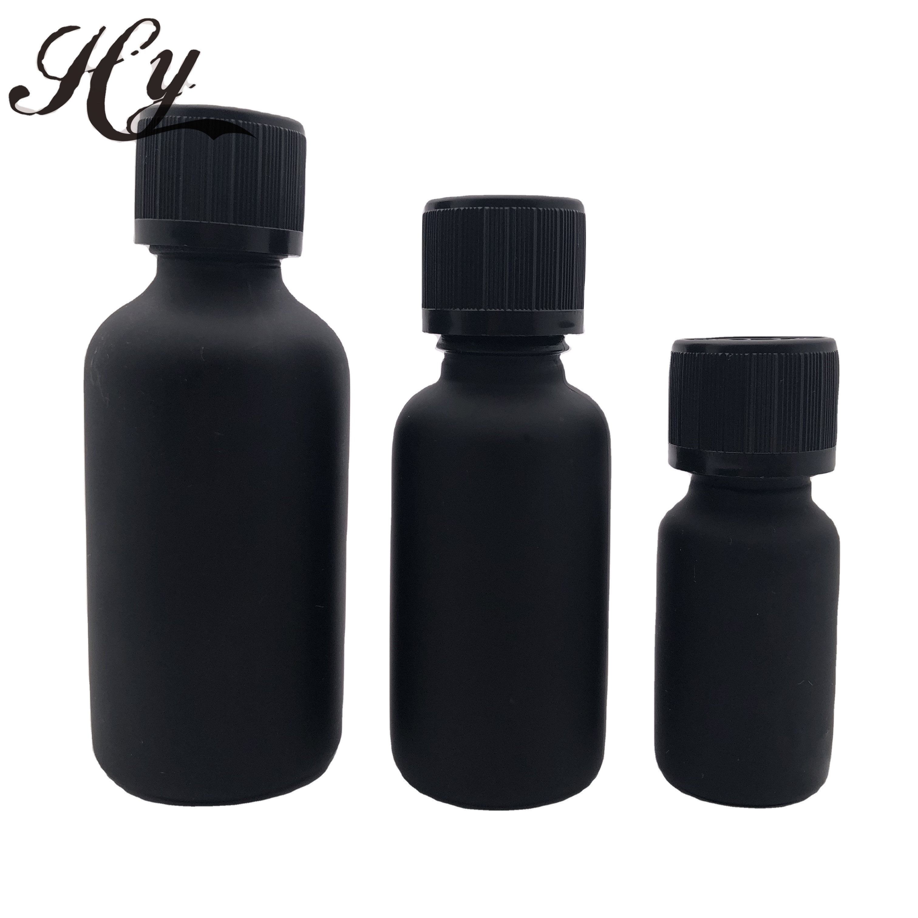 Hot sale black  cosmetic essential oil glass bottle with screw cap
