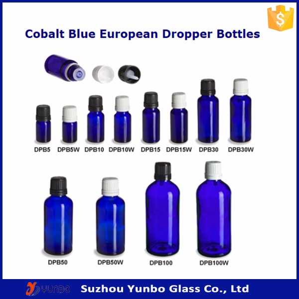Hot sale blue essential oil glass bottle 5ml,10ml,15ml,20ml,30ml,50ml,100ml