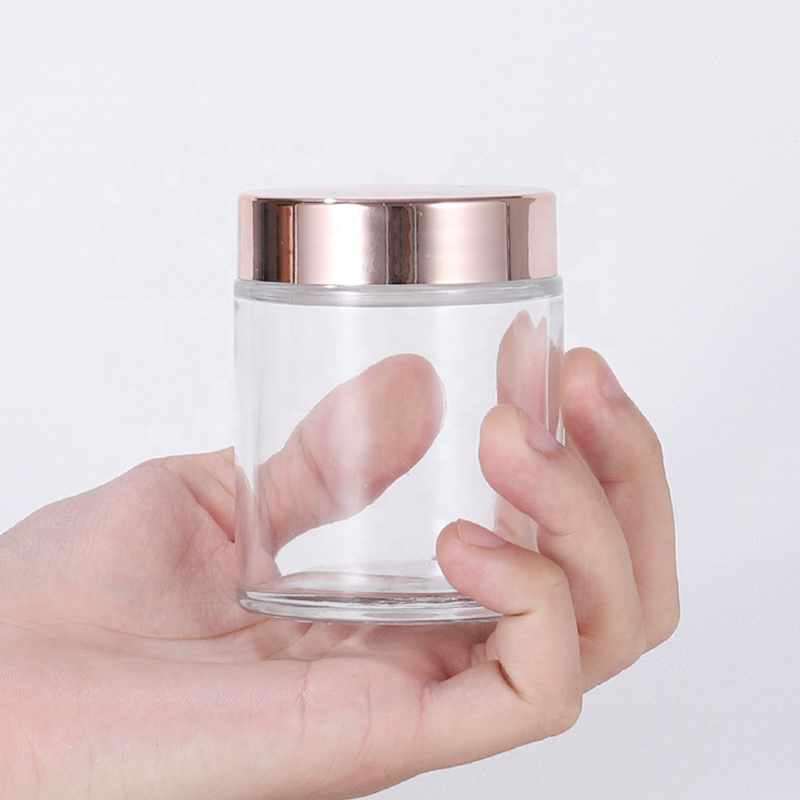 Hot sale body butter jars 100g clear cosmetic jar glass  frosted glass jar with rose gold top