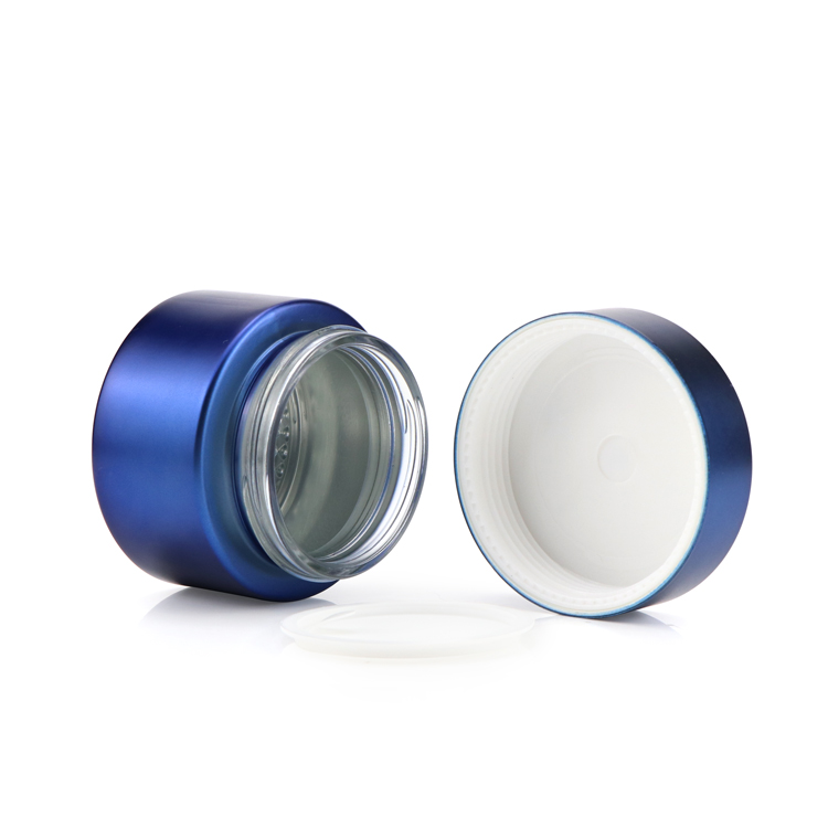 Hot sale bule glass jars wholesale 50g/50ml Round cosmetic cream jar cosmetic Container Glass jar with mesh bottom