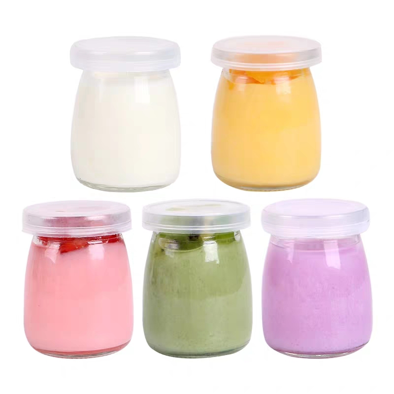 Hot sale cheap round pudding jar 200ml glass pudding bottle with plastic lid