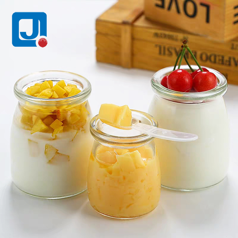 Hot sale cheap round pudding jar 200ml glass pudding bottle with plastic lid