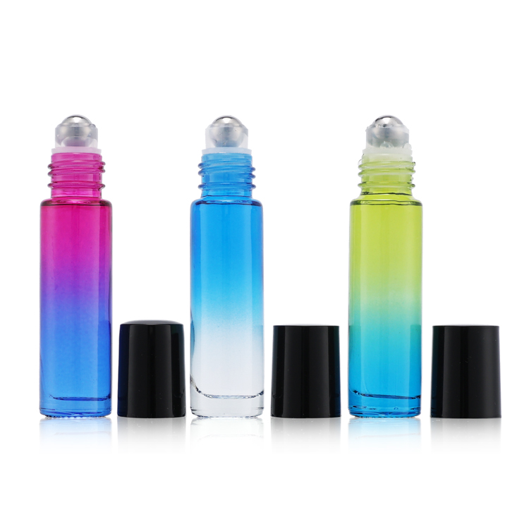 Hot sale clear amber green blue roll on lip gloss bottles 4ml 6ml 8ml 10ml glass roller bottle with plastic roller ball