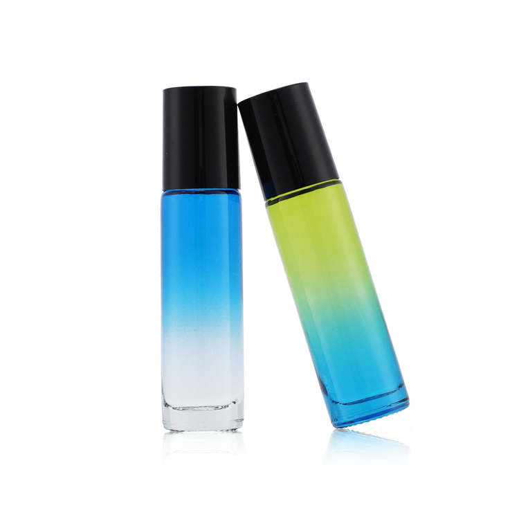 Hot sale clear amber green blue roll on lip gloss bottles 4ml 6ml 8ml 10ml glass roller bottle with plastic roller ball