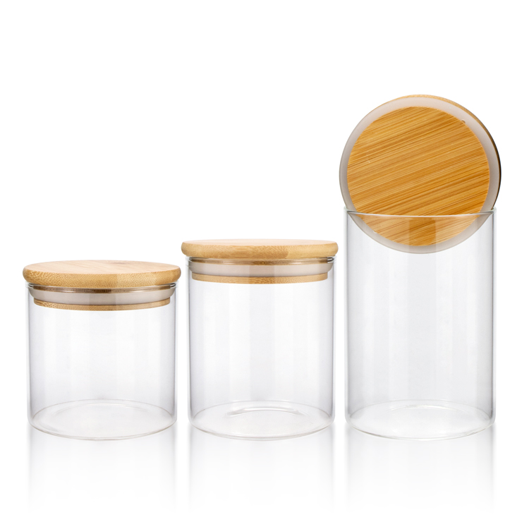 Hot sale clear glass 1oz 5oz 8 oz glass jar with bamboo lid