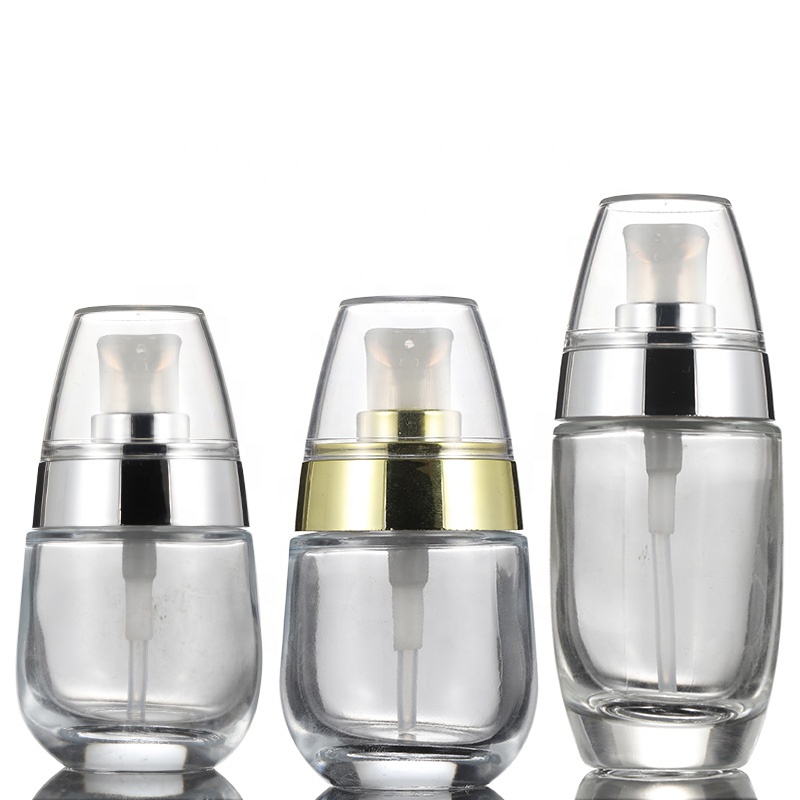 Hot sale clear glass essential oil foundation egg shape bottle for cosmetic container with lotion pump