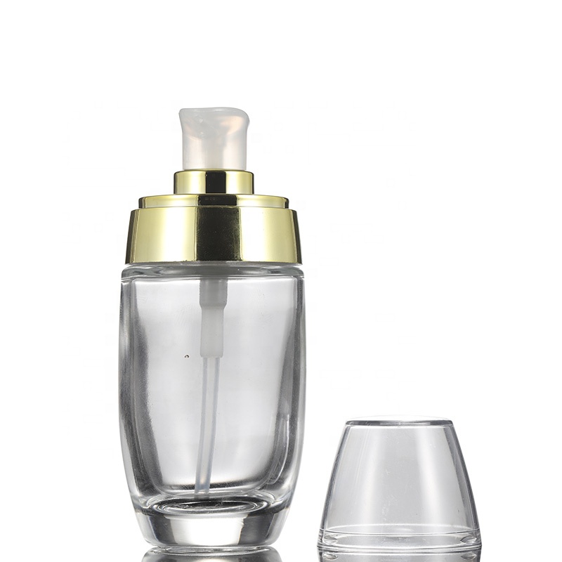 Hot sale clear glass essential oil foundation egg shape bottle for cosmetic container with lotion pump