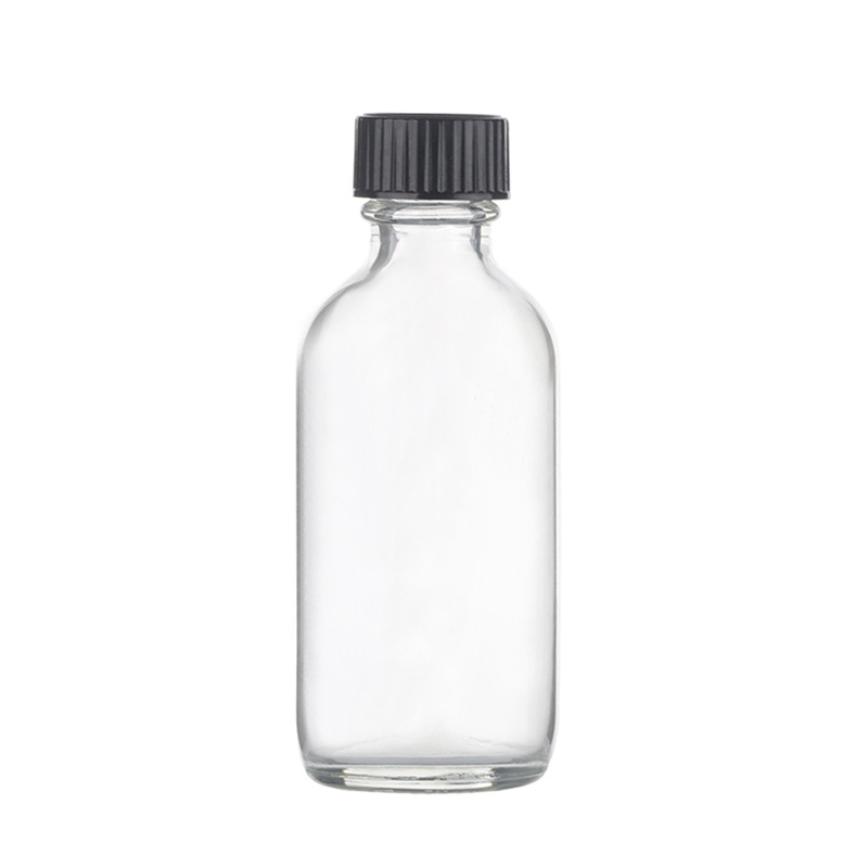 Hot sale clear or frosted boston round glass bottle with various kinds of cap