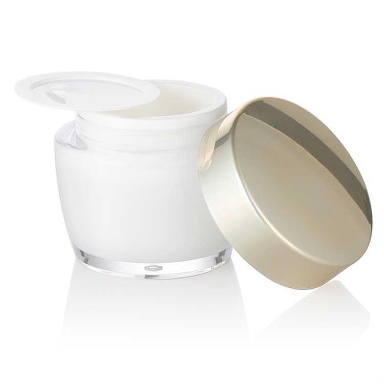 Hot sale cosmetic packaging luxury 30g 50g white acrylic jar with gold cap