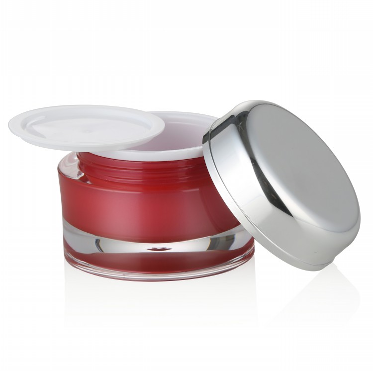 Hot sale cosmetic packaging luxury15g  30g 50g red acrylic jar with silver cap