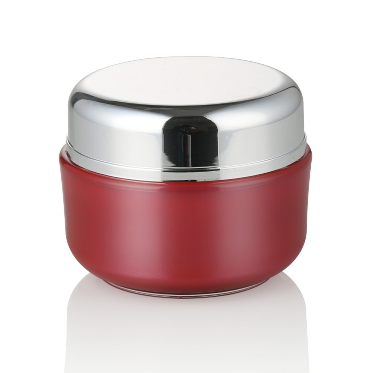 Hot sale cosmetic packaging luxury15g 30g 50g red acrylic jar with silver cap
