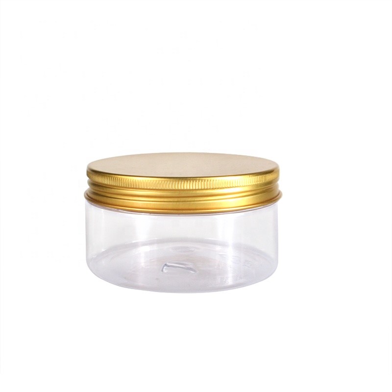 Hot sale cylinder cosmetic cream container 50ml 100ml 120ml 250ml clear plastic jar with gold lid