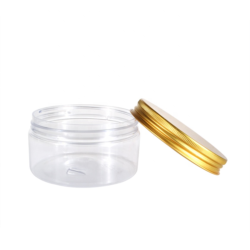 Hot sale cylinder cosmetic cream container 50ml 100ml 120ml 250ml clear plastic jar with gold lid
