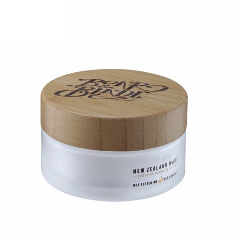 Hot sale eco friendly custom logo 5g 15g 30g 50g 100g frosted cosmetic glass cream jars with engraving bamboo lid