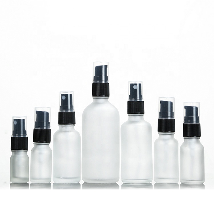 Hot sale empty 100ml frosted round alcohol spray glass bottle with mist fine sprayer