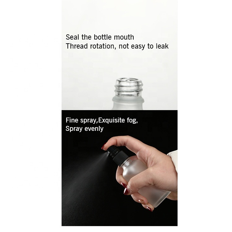 Hot sale empty 100ml frosted round alcohol spray glass bottle with mist fine sprayer
