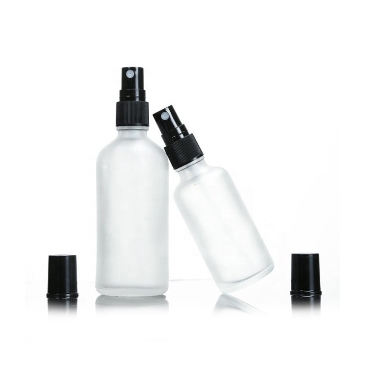 Hot sale empty 100ml frosted round alcohol spray glass bottle with mist fine sprayer