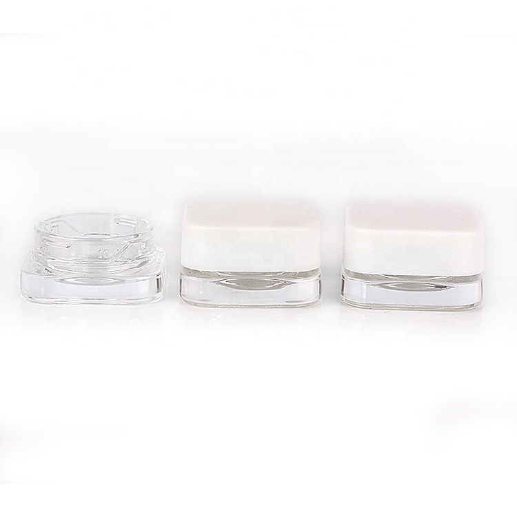 Hot sale empty 10ml clear square eye cream glass cosmetic jar with white lid