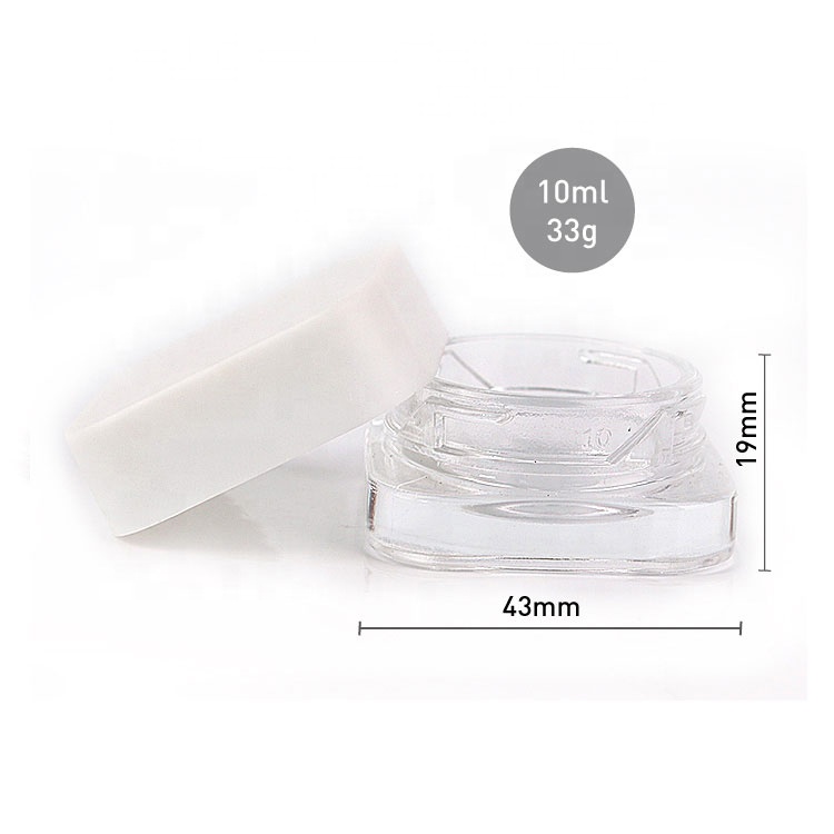 Hot sale empty 10ml clear square eye cream glass cosmetic jar with white lid