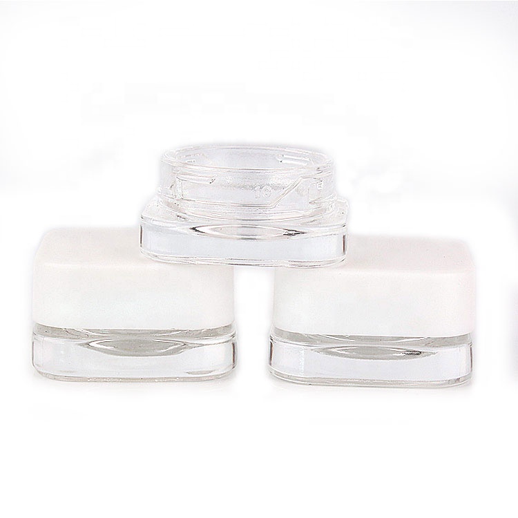 Hot sale empty 10ml clear square eye cream glass cosmetic jar with white lid
