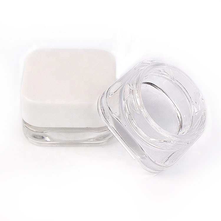 Hot sale empty 10ml clear square eye cream glass cosmetic jar with white lid