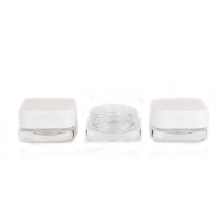 Hot sale empty 10ml clear square eye cream glass cosmetic jar with white lid