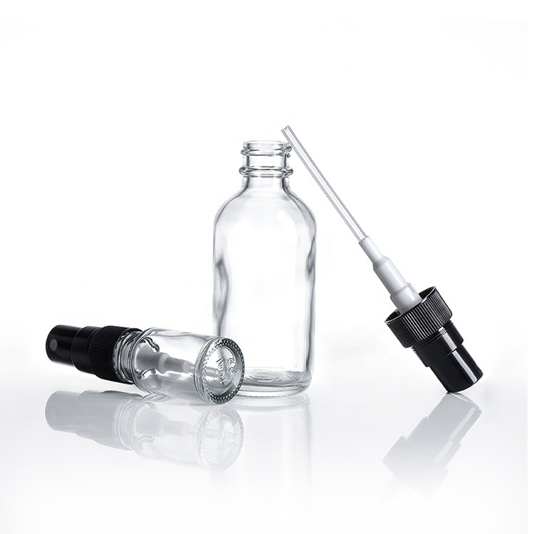 Hot sale empty 50ml amber refillable round glass spray bottle with mist fine sprayer
