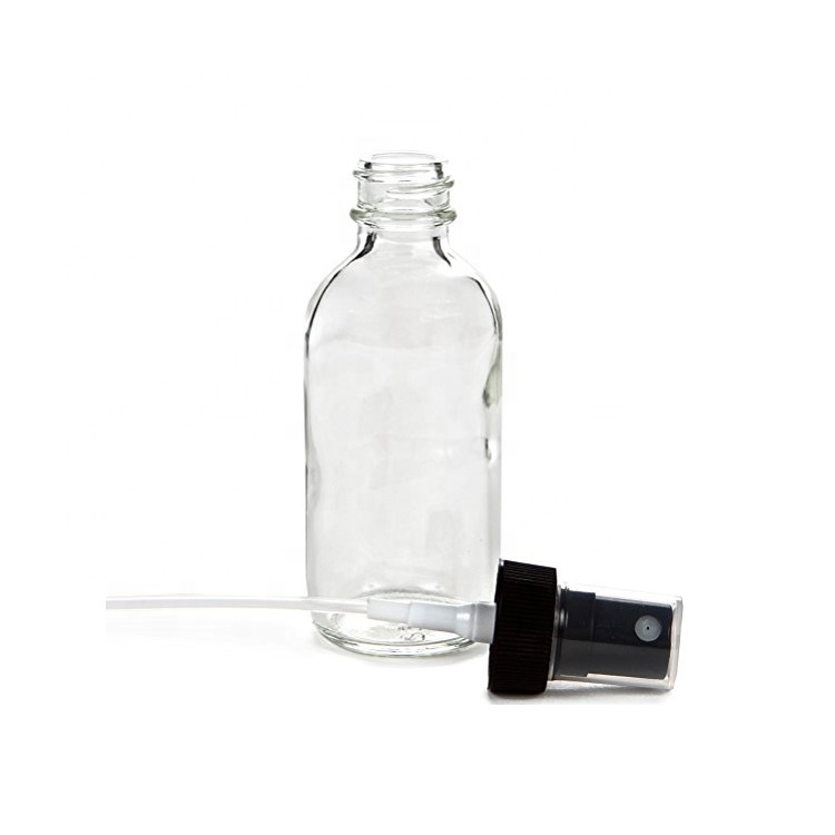 Hot sale empty 50ml amber refillable round glass spray bottle with mist fine sprayer