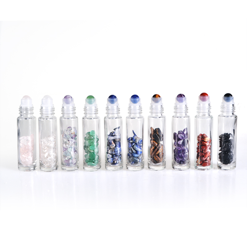 Hot sale empty 5ml 10ml 15ml natural portable gemstone crystal perfume glass roller bottle