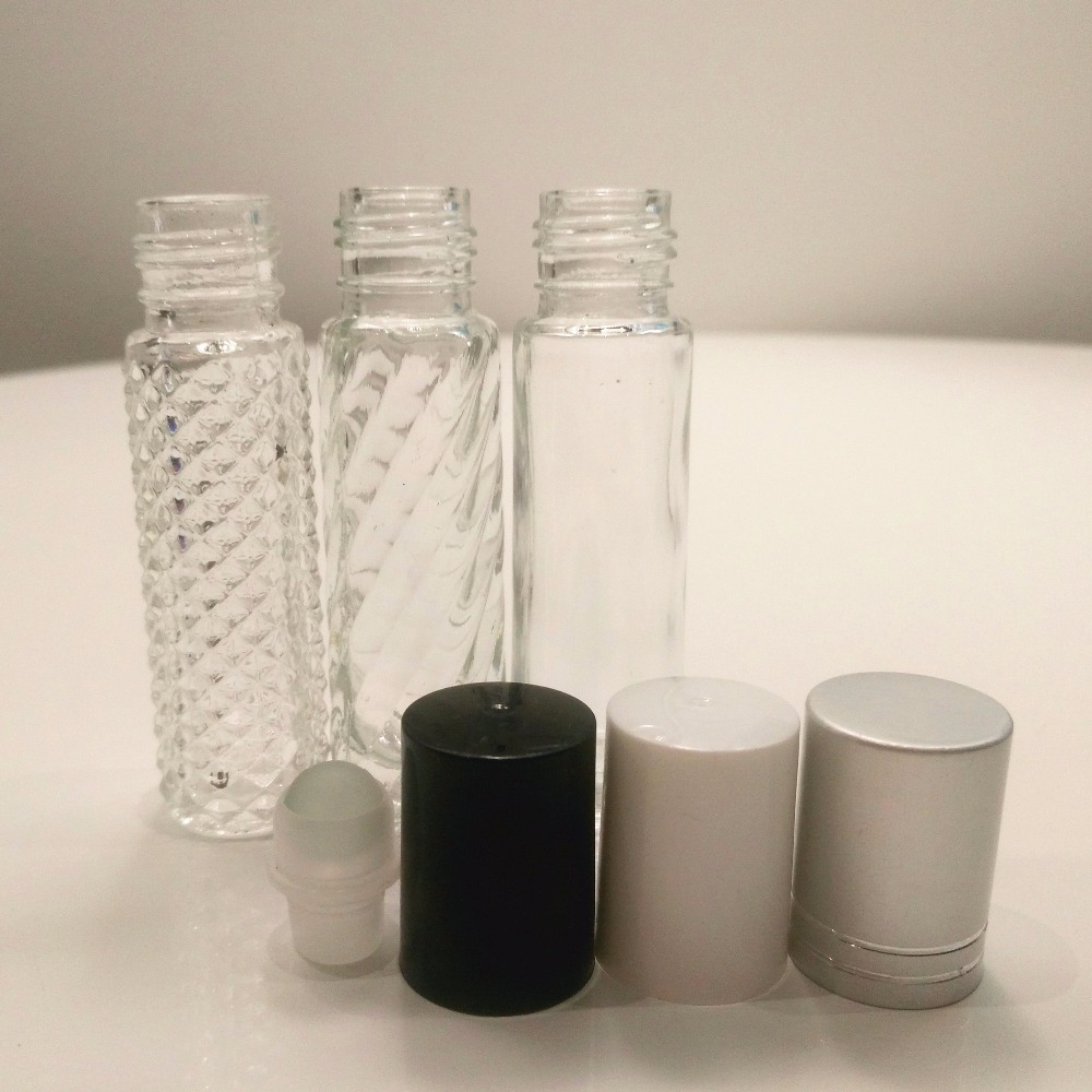 Hot sale empty 5ml 8ml 10ml roll on clear and frosted glass bottle with lids